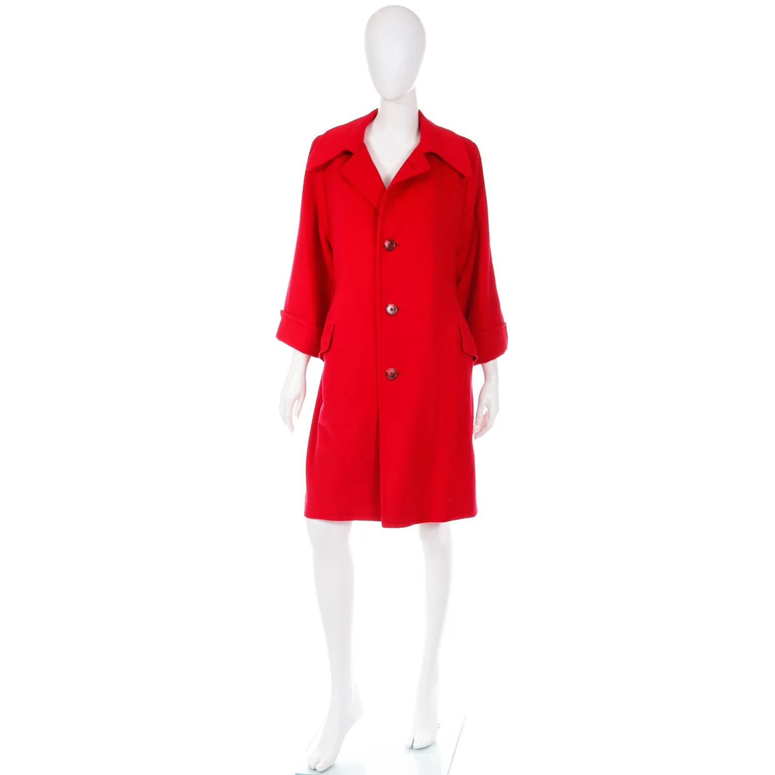 1980s Vintage Red Cashmere Long Coat