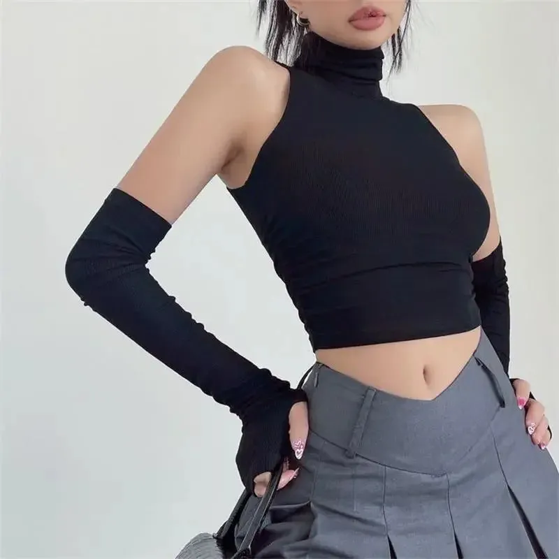 2023 New Spicy Girls Y2k Tops Oversleeve Sexy Turtleneck Tank Top for Women's Slim Fit Short tshirt Skinny Streetwear Crop Top