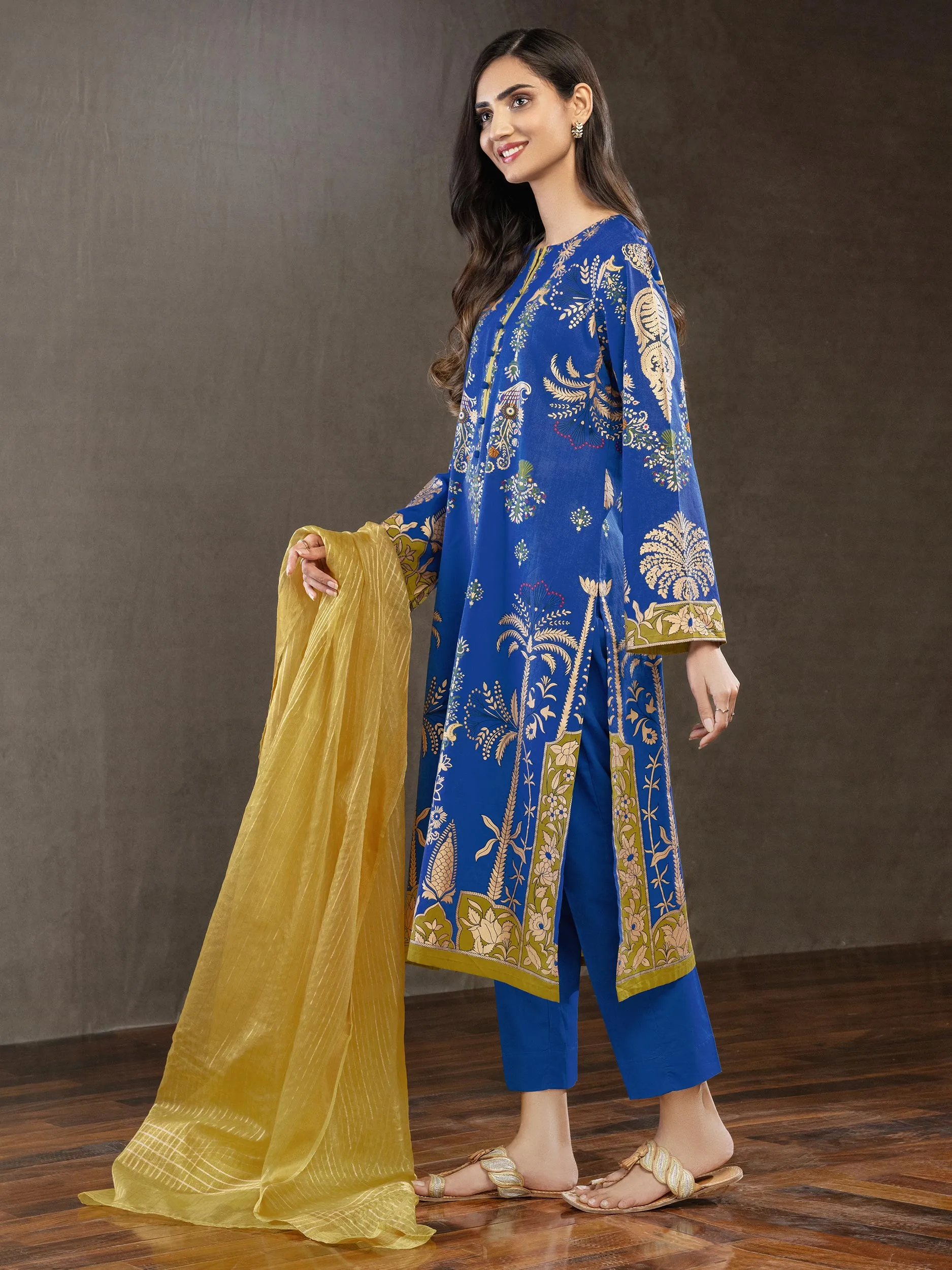 3 Piece Lawn Suit-Gold Pasted Print (Unstitched)