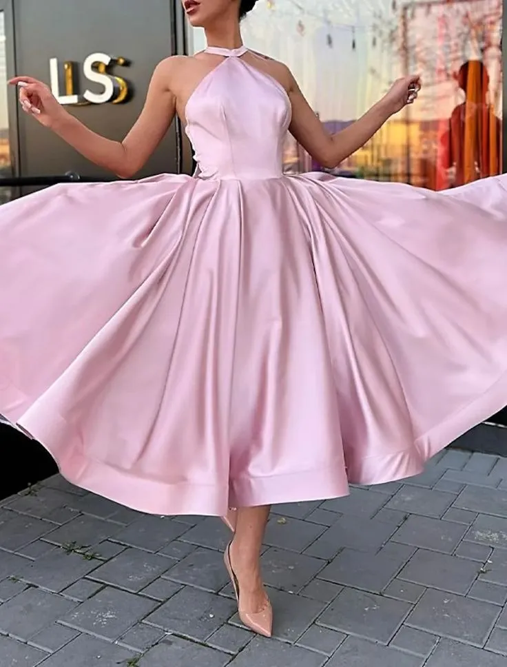 A-Line Evening Gown Homecoming Dress Wedding Guest Satin Dress with Butterfly       fg6360