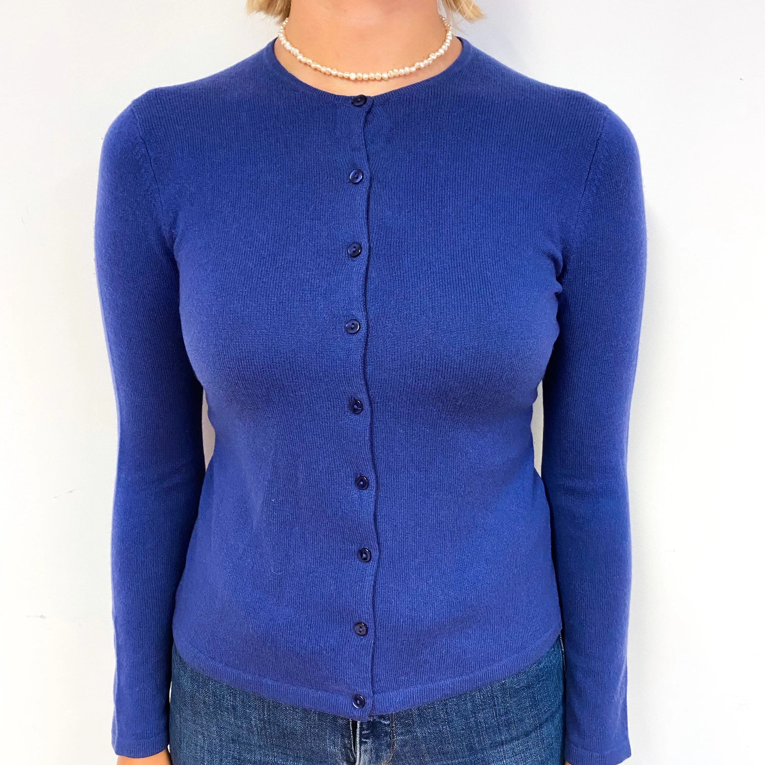 Admiral Blue Cashmere Crew Neck Cardigan Small/Petite