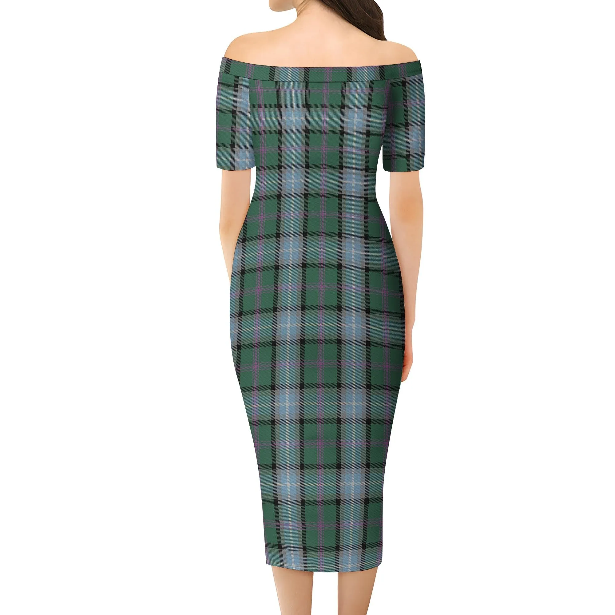 Alexander of Menstry Hunting Tartan Off Shoulder Lady Dress