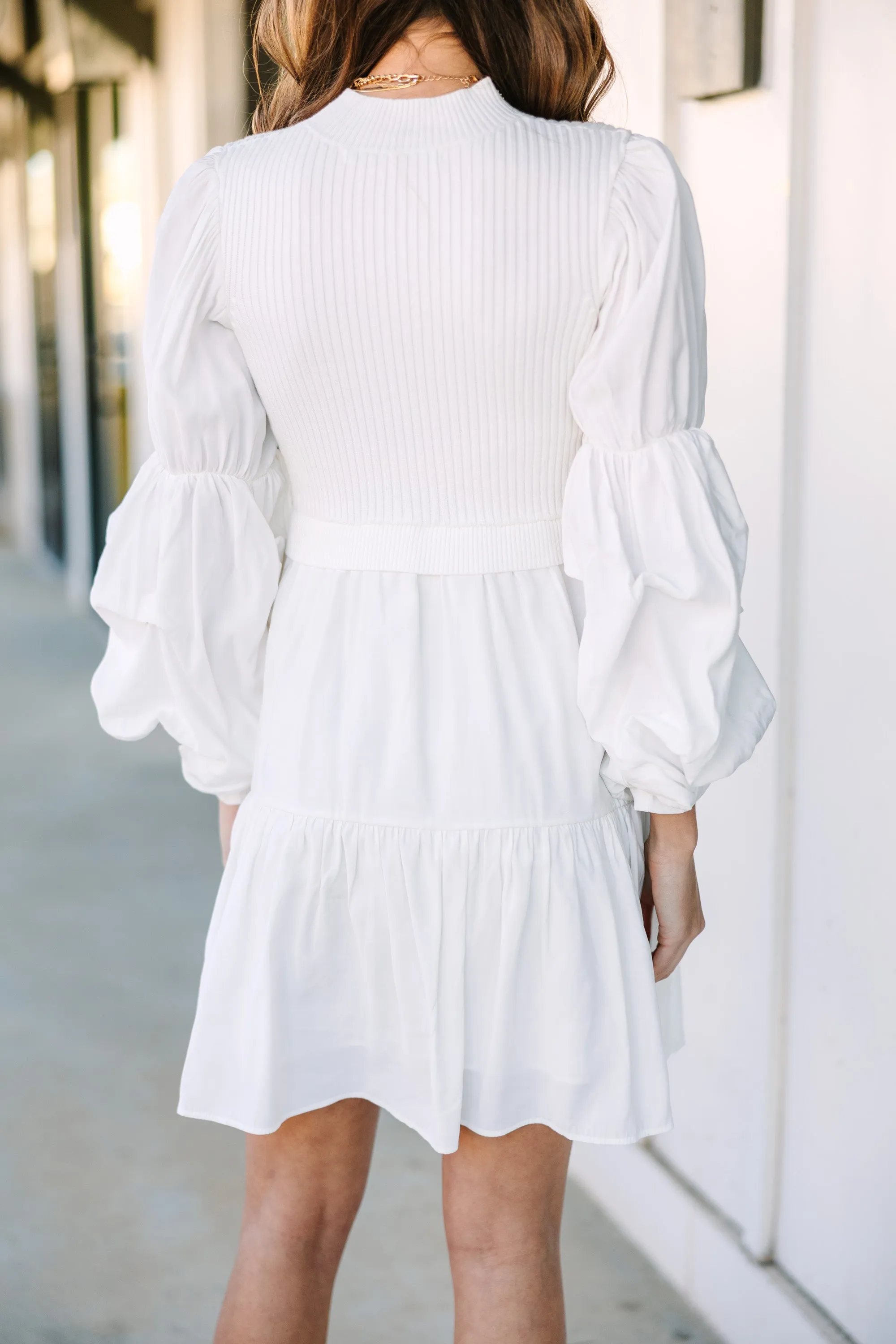 All Figured Out White Long Sleeve Dress