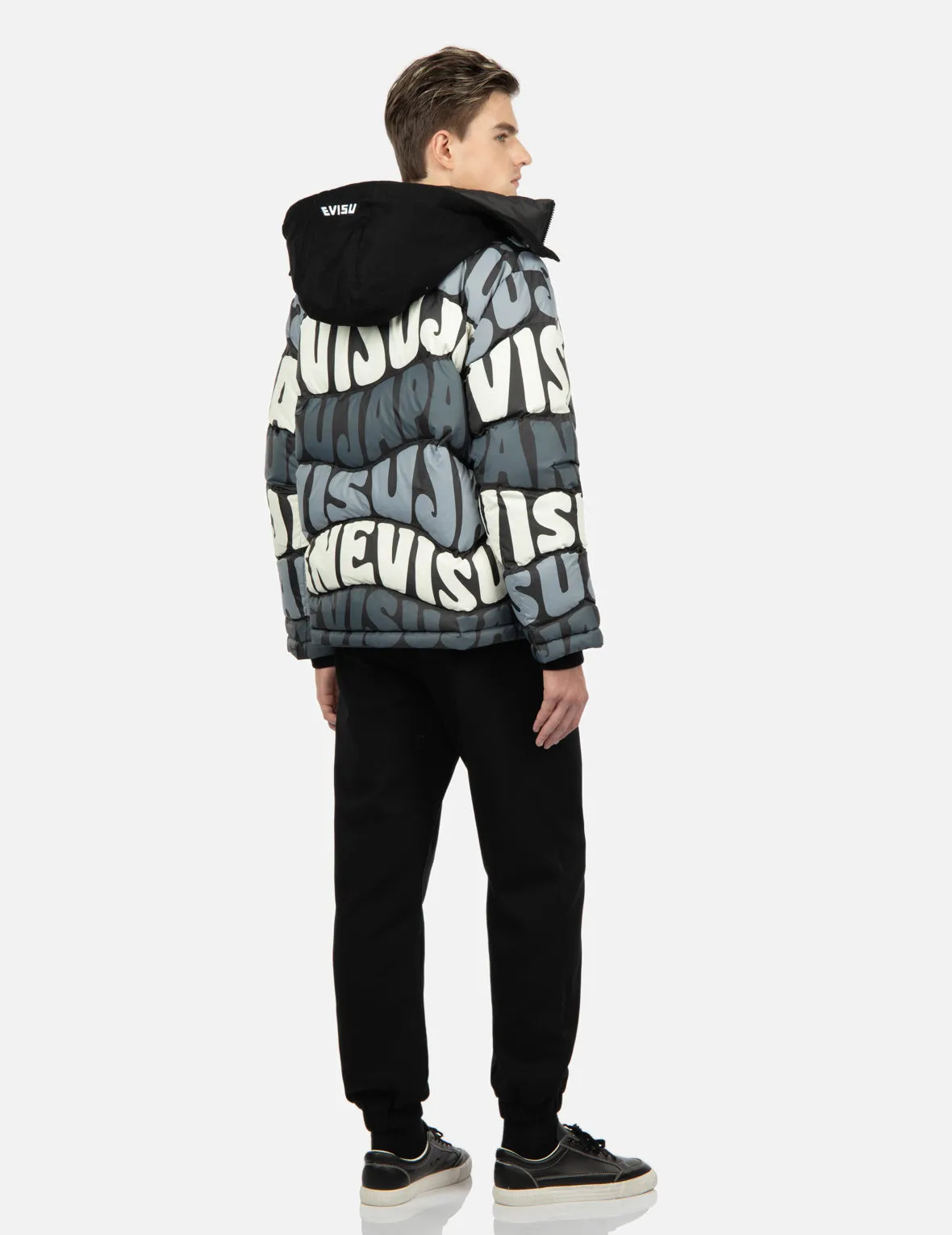 Allover Wavy Text Print Down Jacket