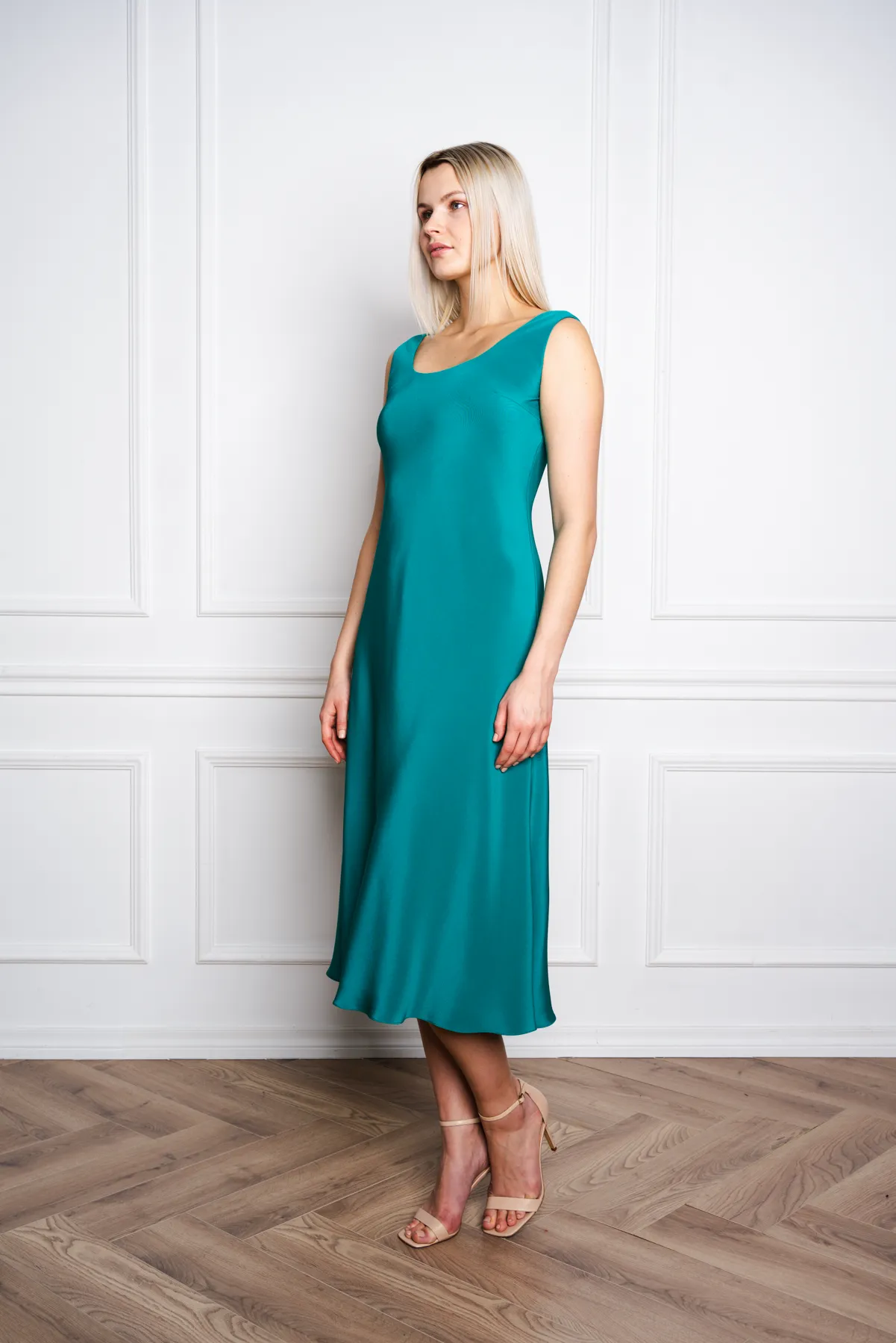 ALOCASIA TEAL SILK SLIP DRESS