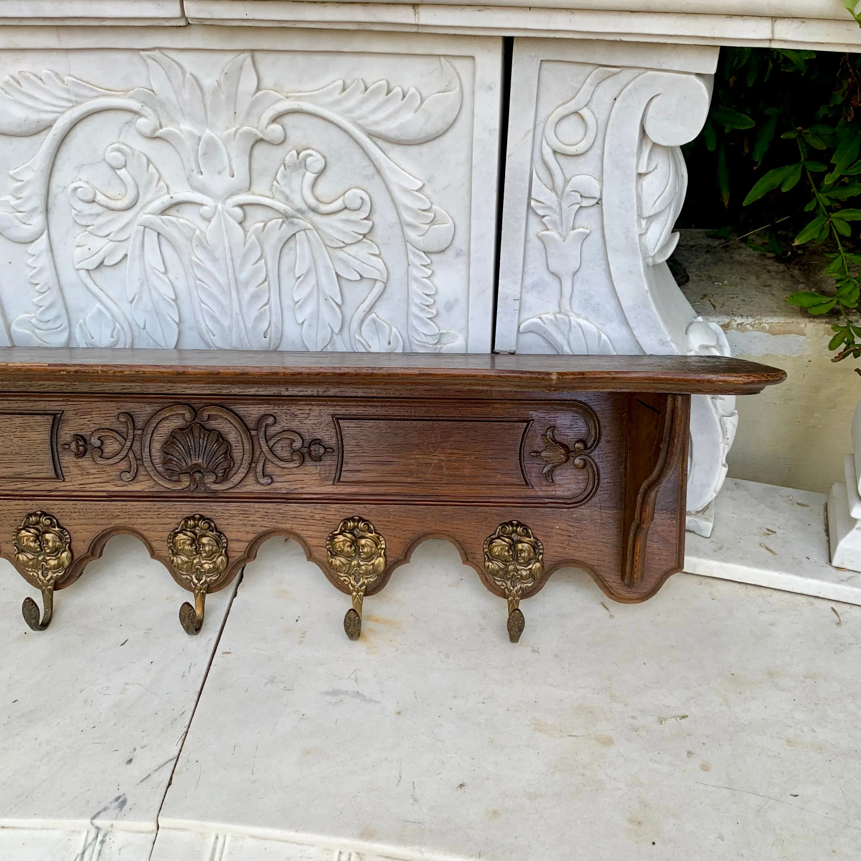 Antique French Oak Wall Coat Rack