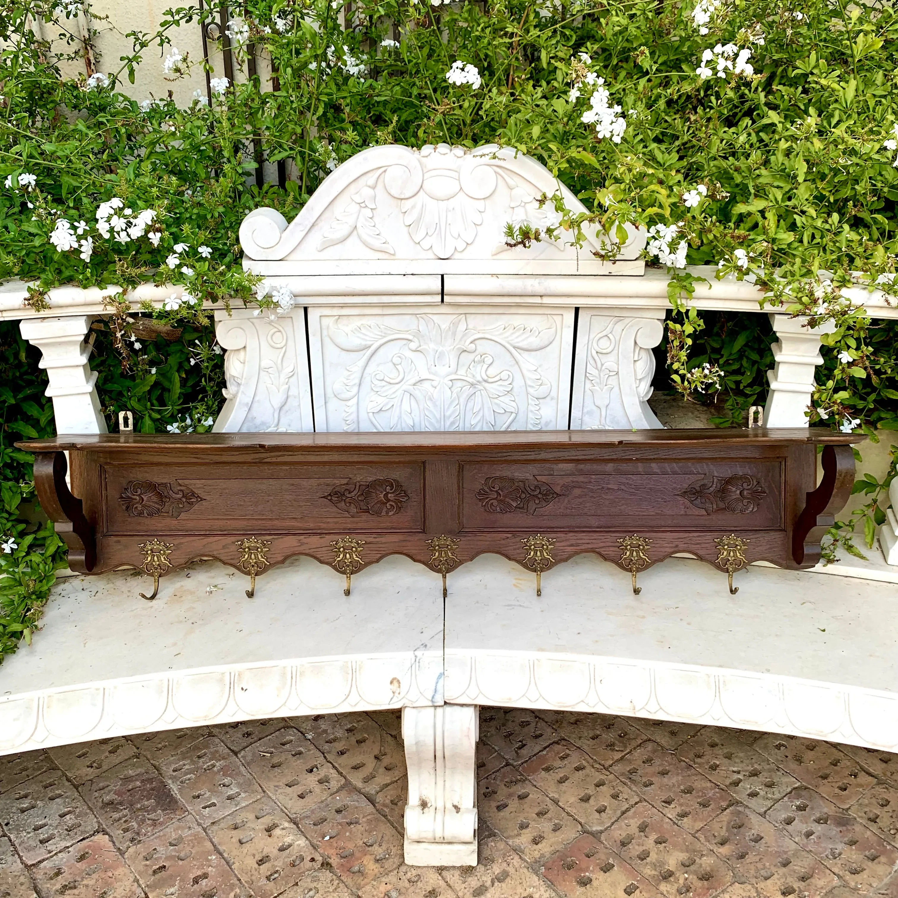 Antique French Oak Wall Coat Rack