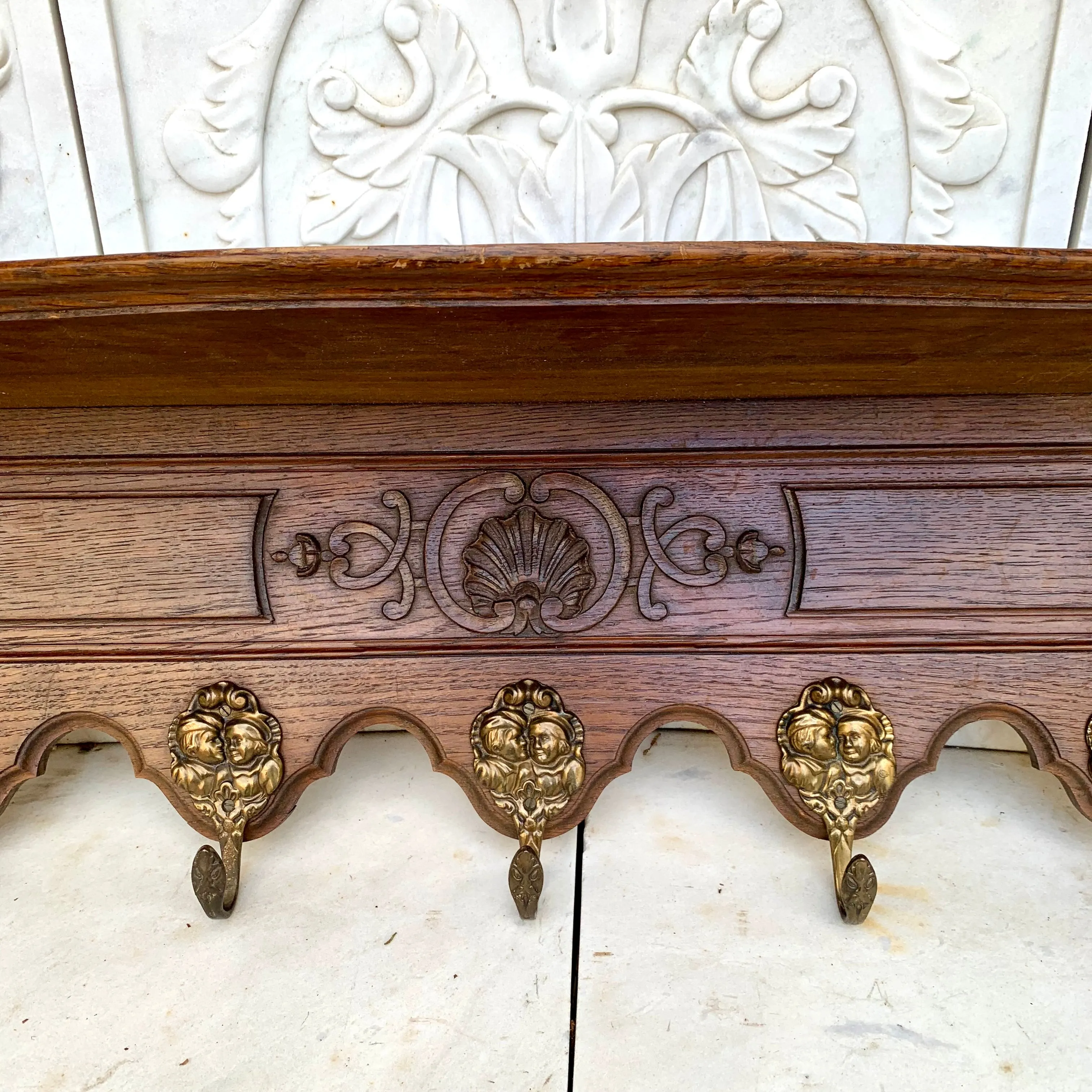 Antique French Oak Wall Coat Rack