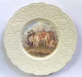 Antique Prattware Scottish Hunt Scene stag horse dogs Transferware Plate Relief Border