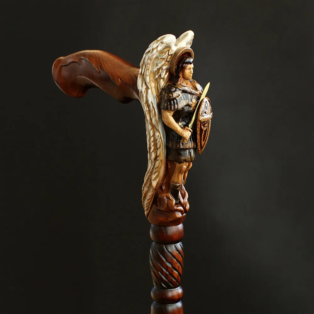 Archangel Michael White Wings Artisan Intricate Handcarved Cane