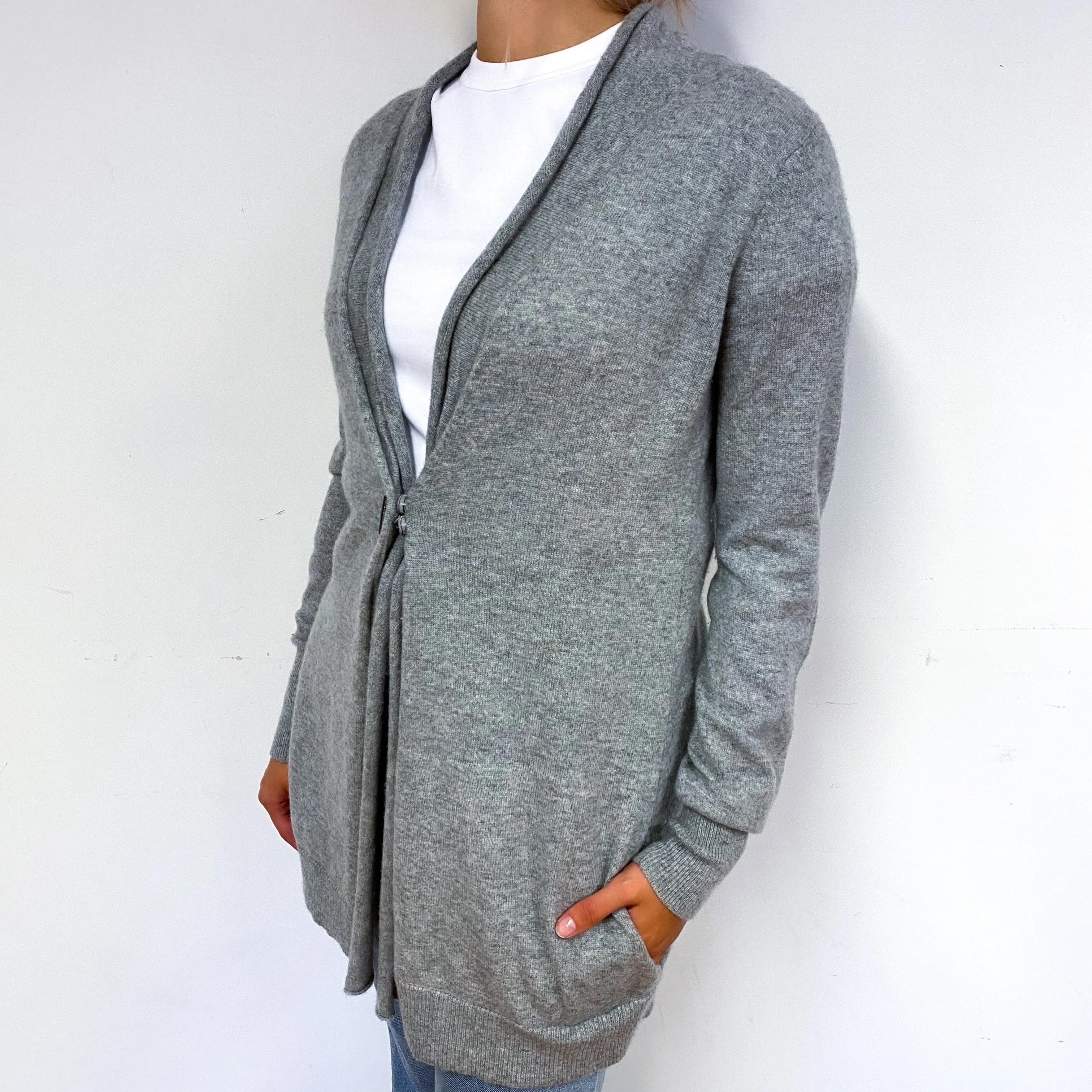 Ash Grey Slouchy Cashmere Cardigan with Pockets Small