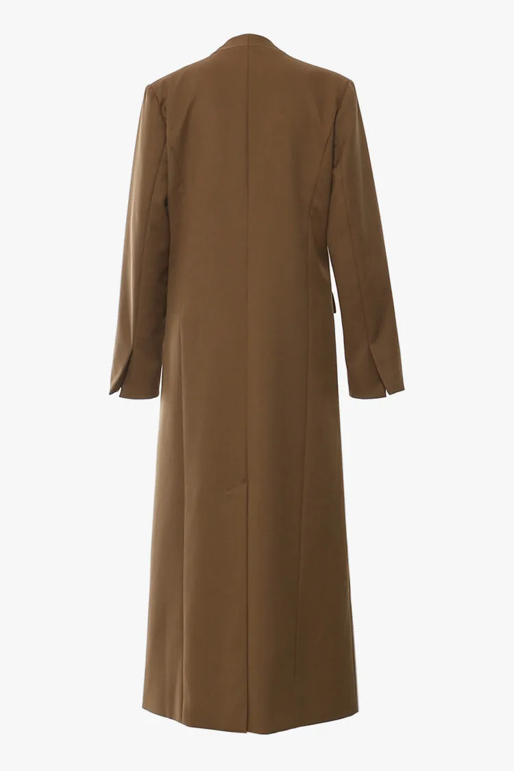 Asymmetrical Collarless Wrapped One Button Shoulder Pad Duster Coat