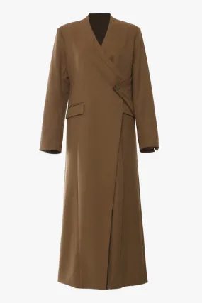 Asymmetrical Collarless Wrapped One Button Shoulder Pad Duster Coat