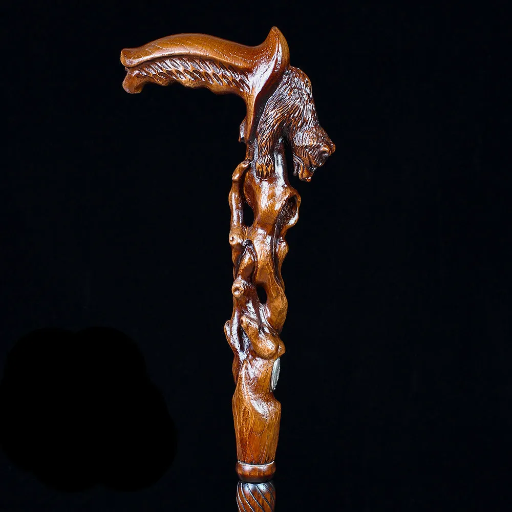 Awakening Bear (dark) Artisan Intricate Handcarved Cane