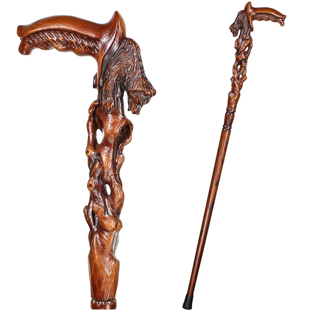 Awakening Bear (dark) Artisan Intricate Handcarved Cane