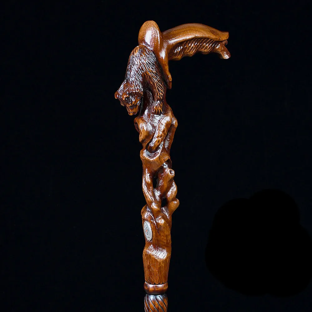 Awakening Bear (dark) Artisan Intricate Handcarved Cane