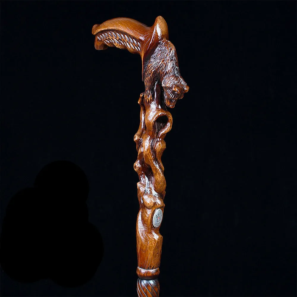 Awakening Bear (dark) Artisan Intricate Handcarved Cane