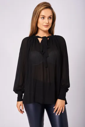 Balloon Sleeve Pleated Blouse