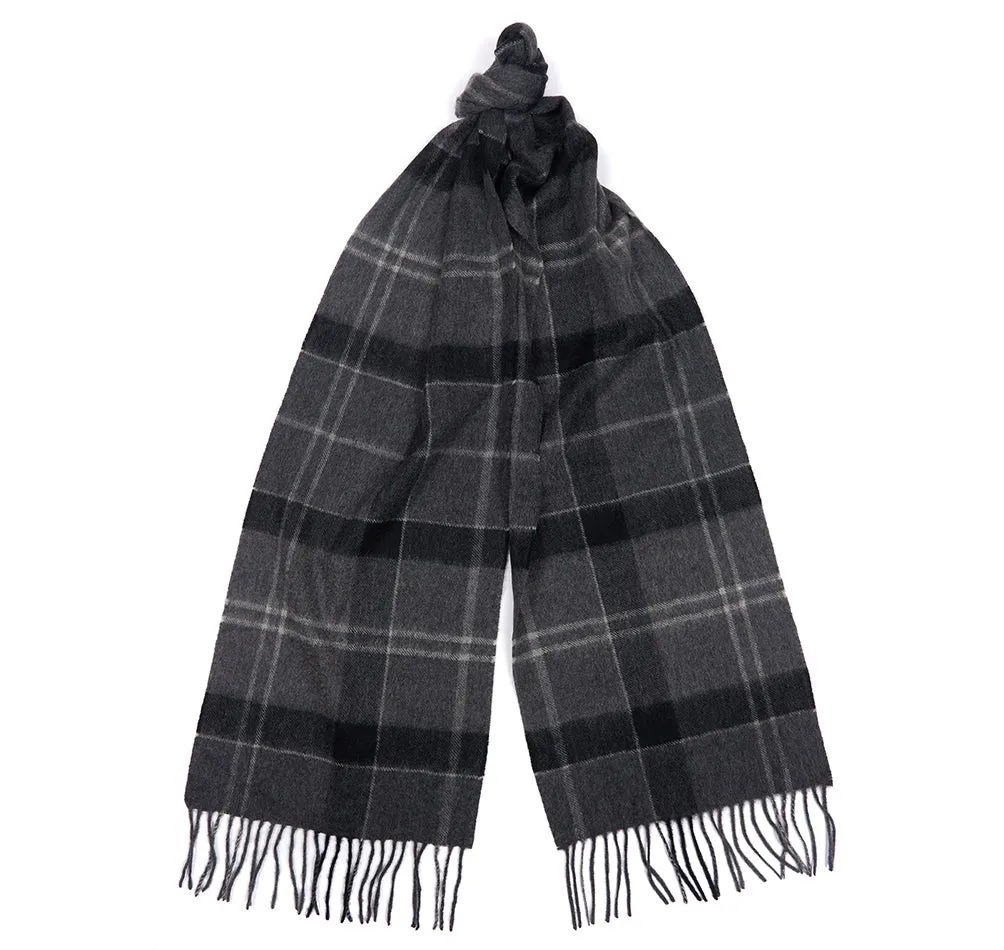 Barbour Tartan Cashmere Scarf in Black/Grey