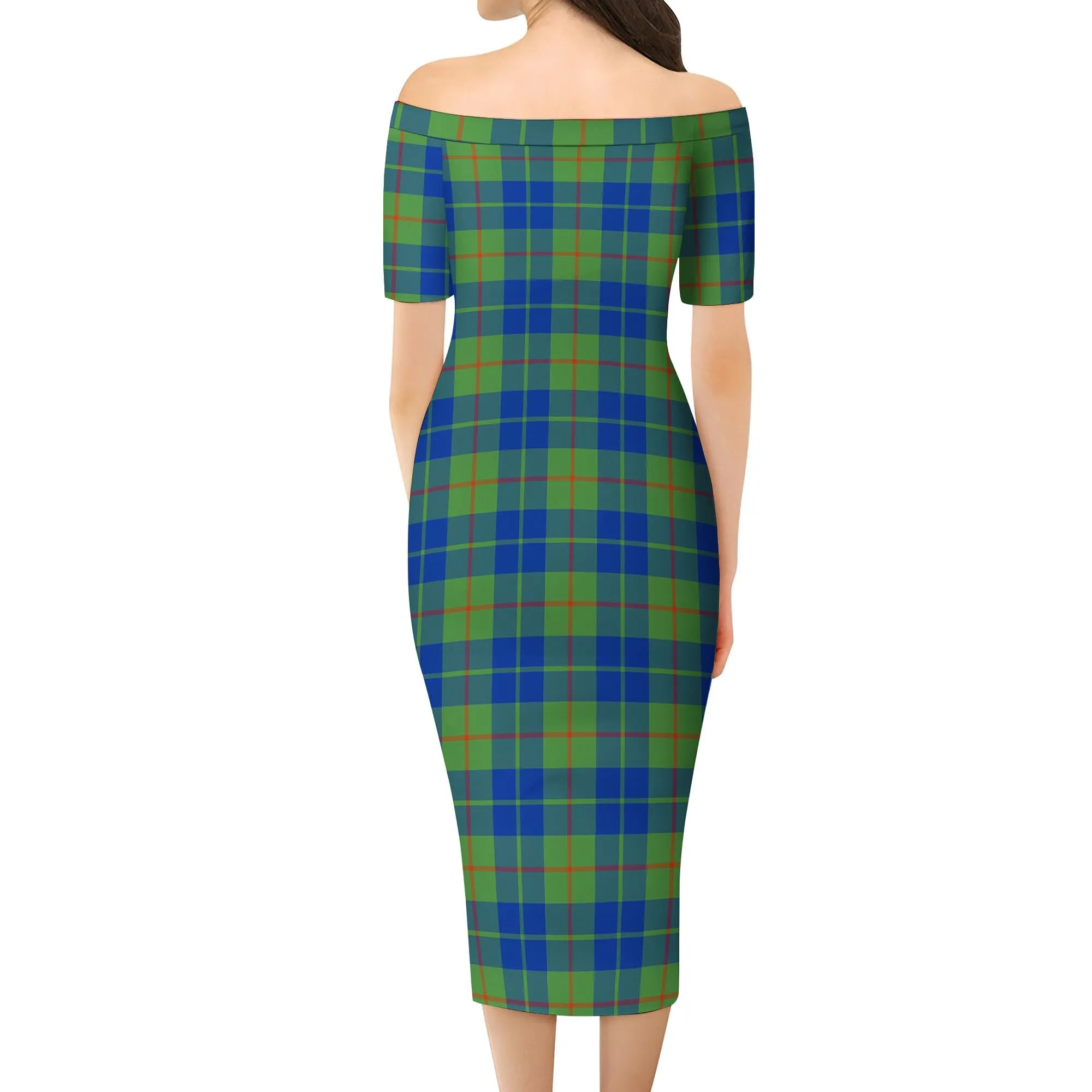 Barclay Hunting Ancient Tartan Off Shoulder Lady Dress