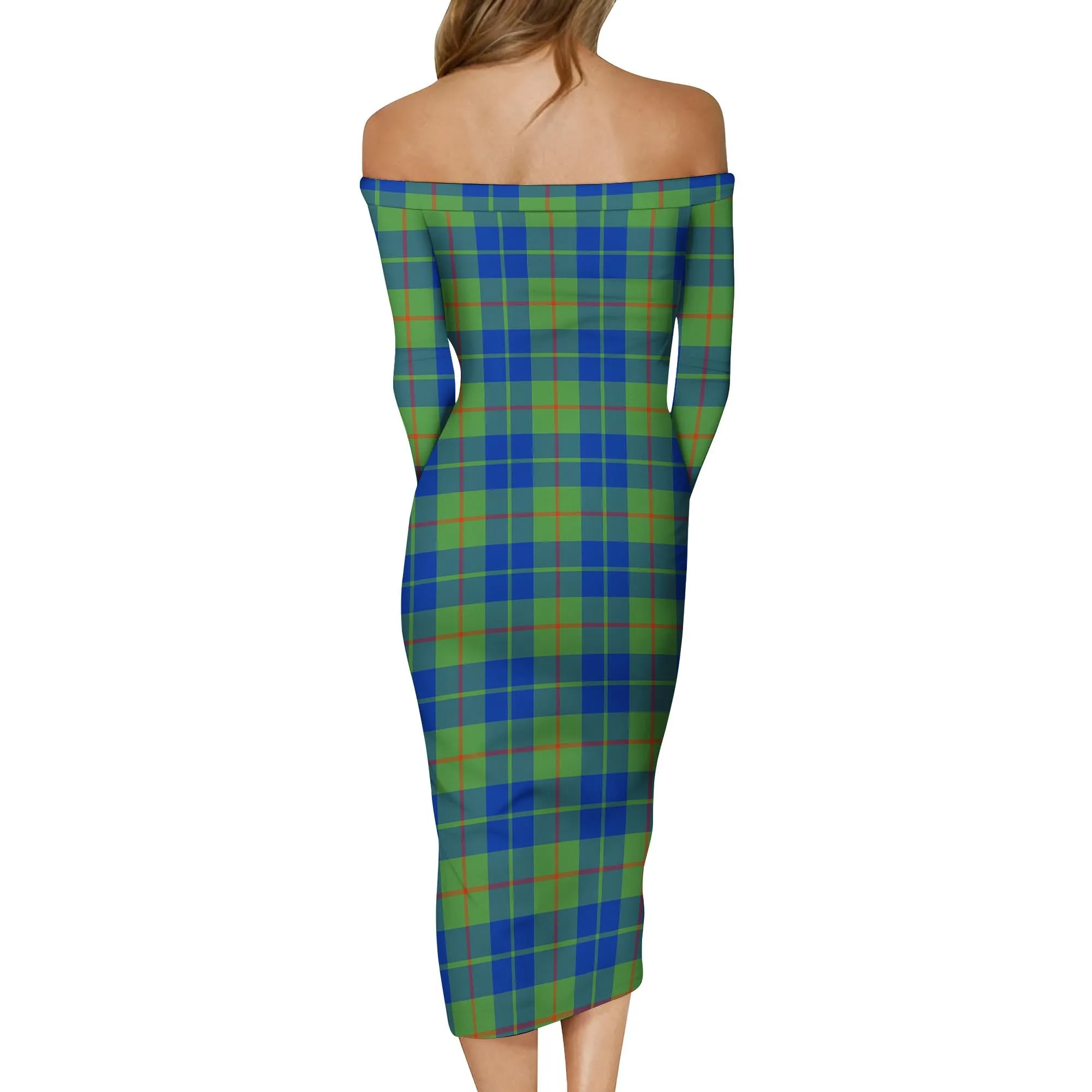 Barclay Hunting Ancient Tartan Off Shoulder Lady Dress