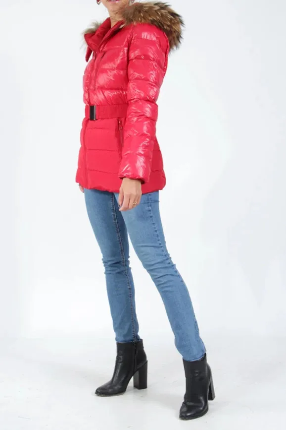 Bi-Material Quilted Down Jacket with Real Fur