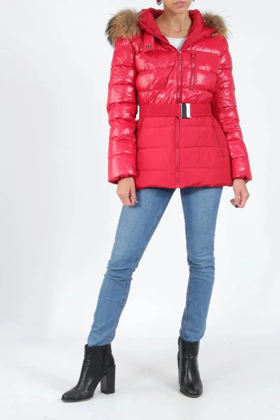 Bi-Material Quilted Down Jacket with Real Fur