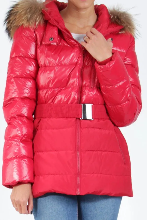 Bi-Material Quilted Down Jacket with Real Fur