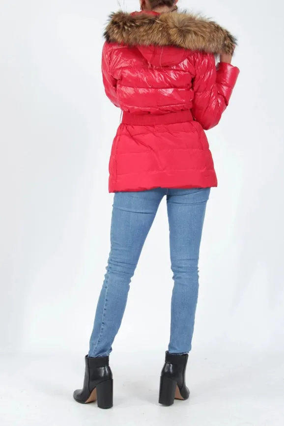 Bi-Material Quilted Down Jacket with Real Fur