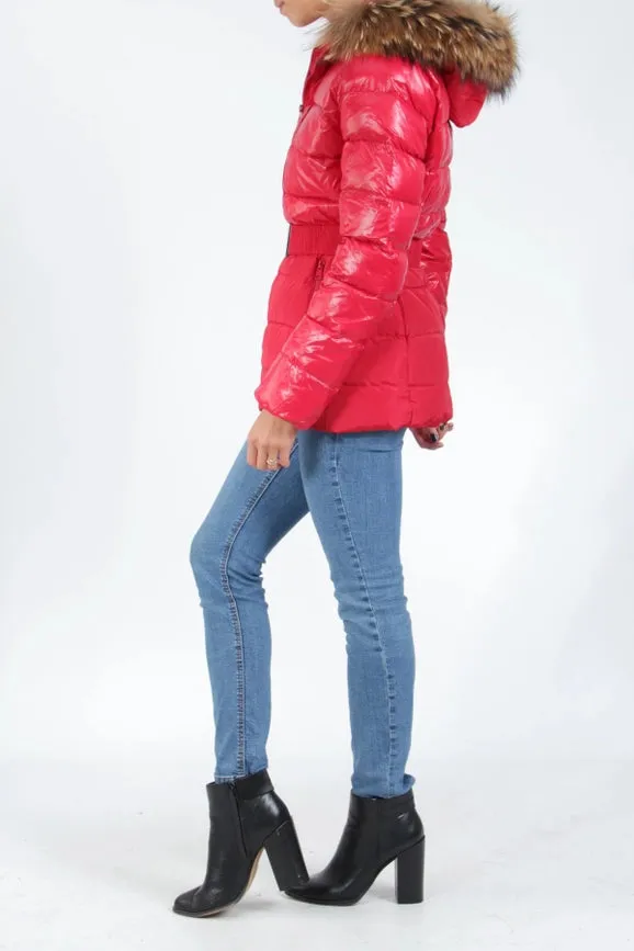 Bi-Material Quilted Down Jacket with Real Fur