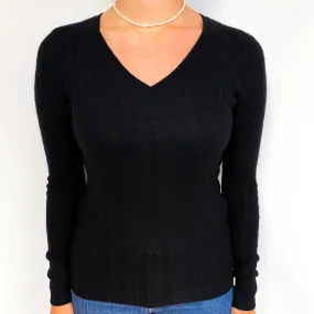 Black Cable Lightweight Cashmere V-Neck Jumper Small