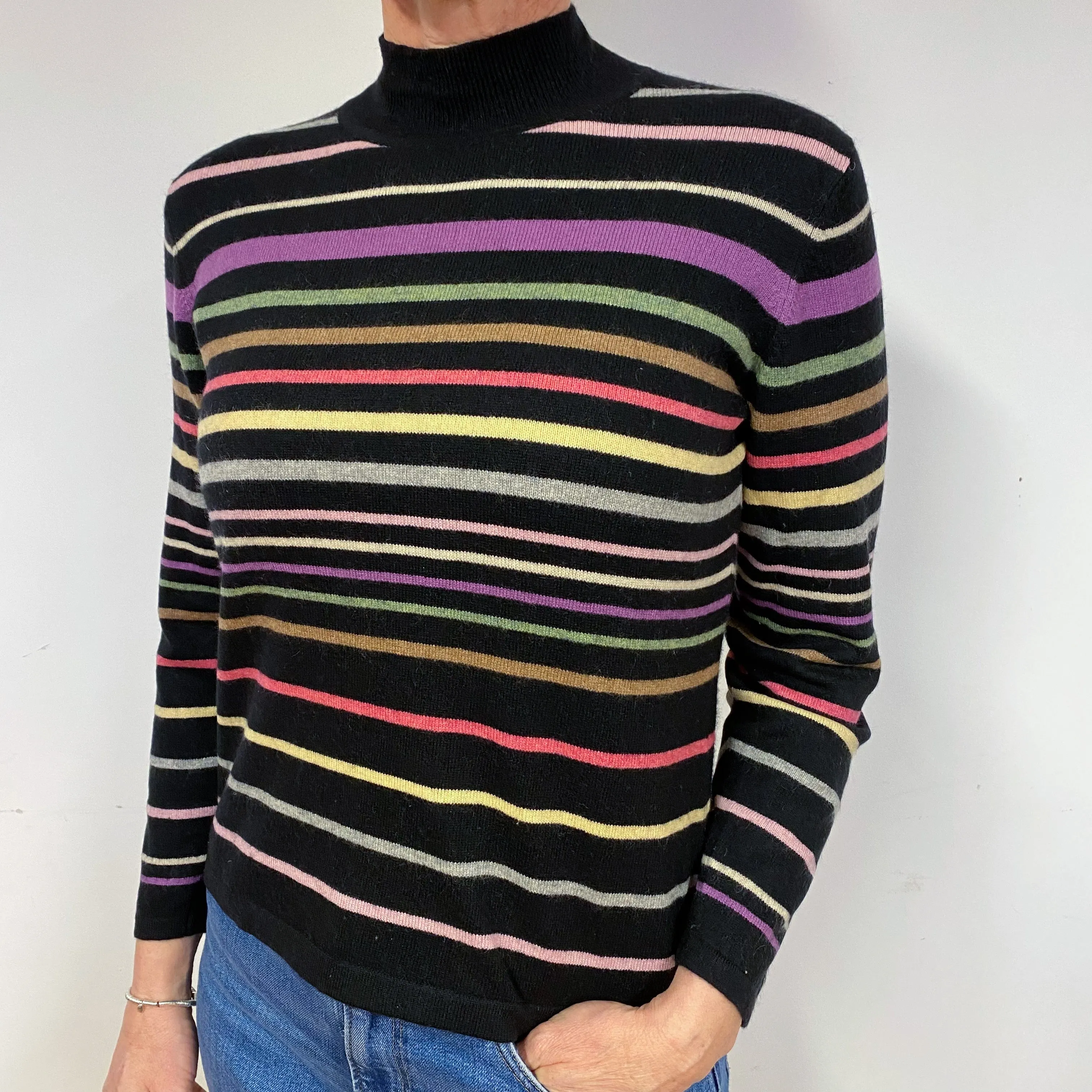 Black Candy Striped Cashmere Turtle Neck Jumper Medium