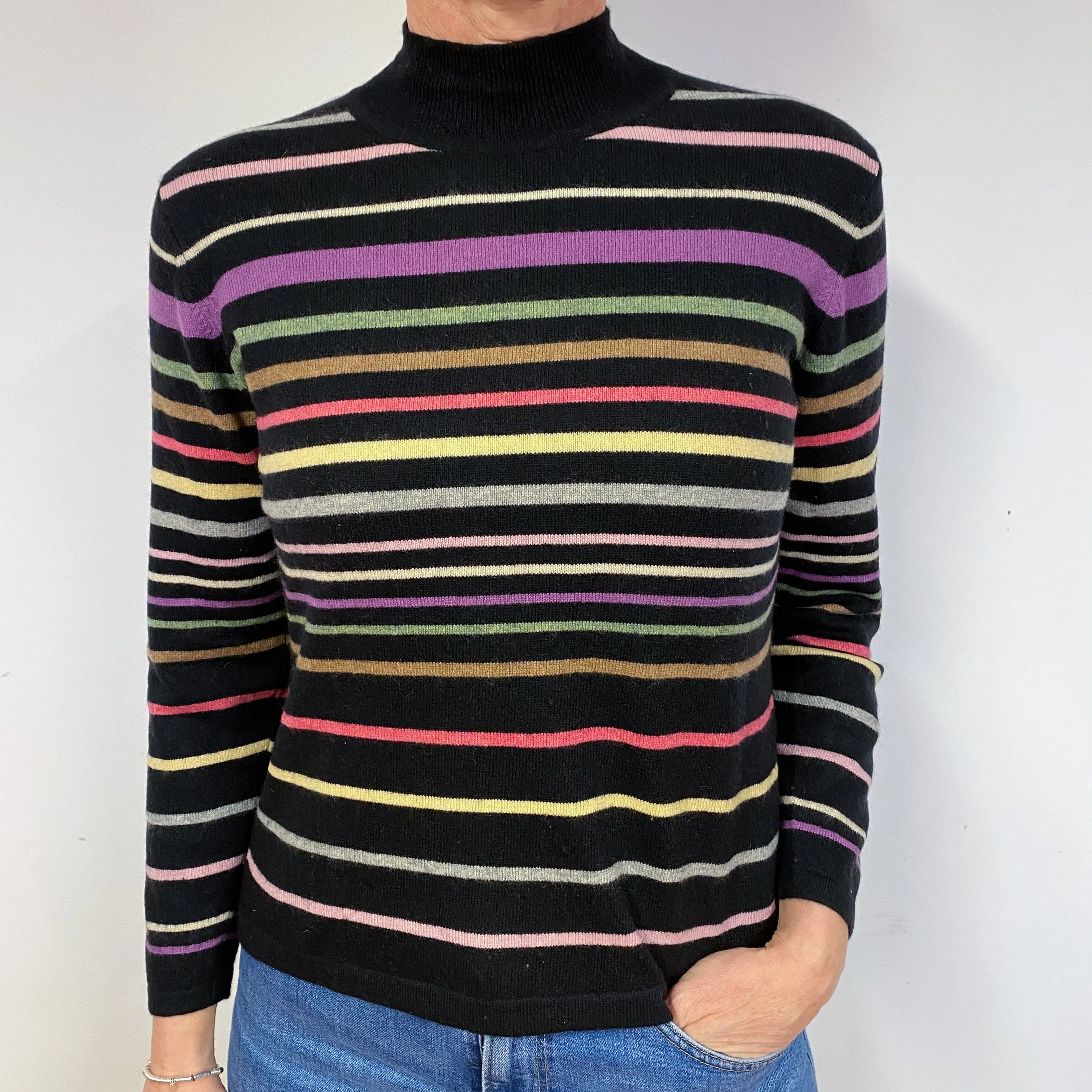 Black Candy Striped Cashmere Turtle Neck Jumper Medium