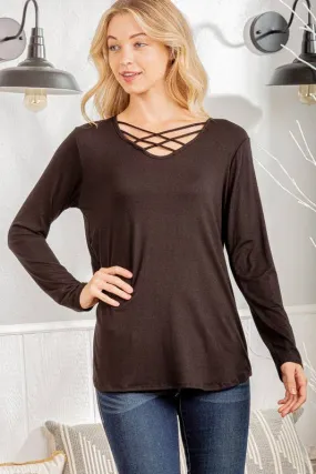 Black Crisscross Long Sleeve Top