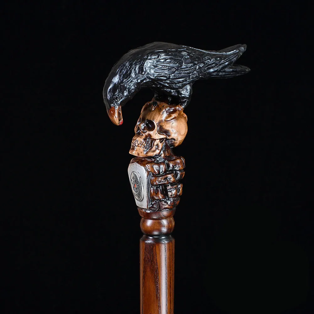 Black Crow & Skull Artisan Intricate Handcarved Cane