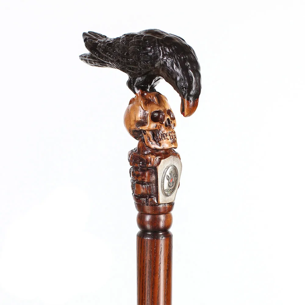 Black Crow & Skull Artisan Intricate Handcarved Cane