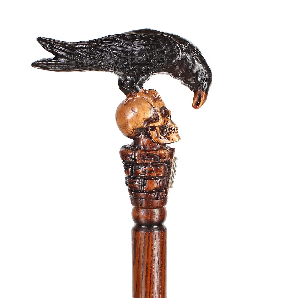 Black Crow & Skull Artisan Intricate Handcarved Cane