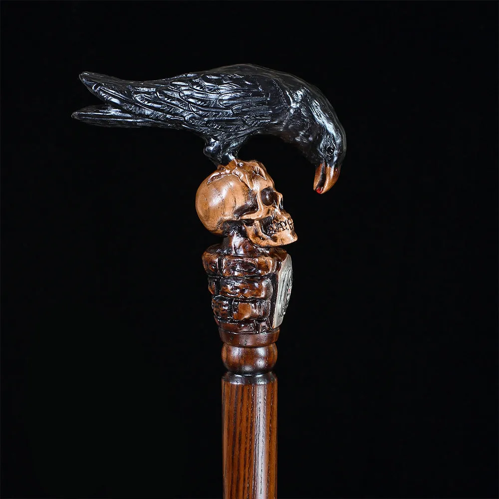 Black Crow & Skull Artisan Intricate Handcarved Cane