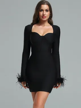 Black Feather Women's Mini Party Dress