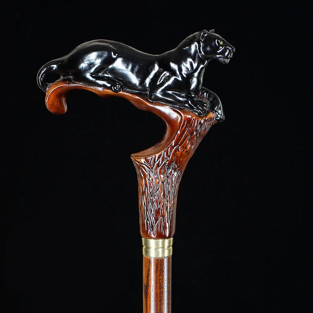 Black Panther Cougar Cat Dark Wood Artisan Intricate Handcarved Cane