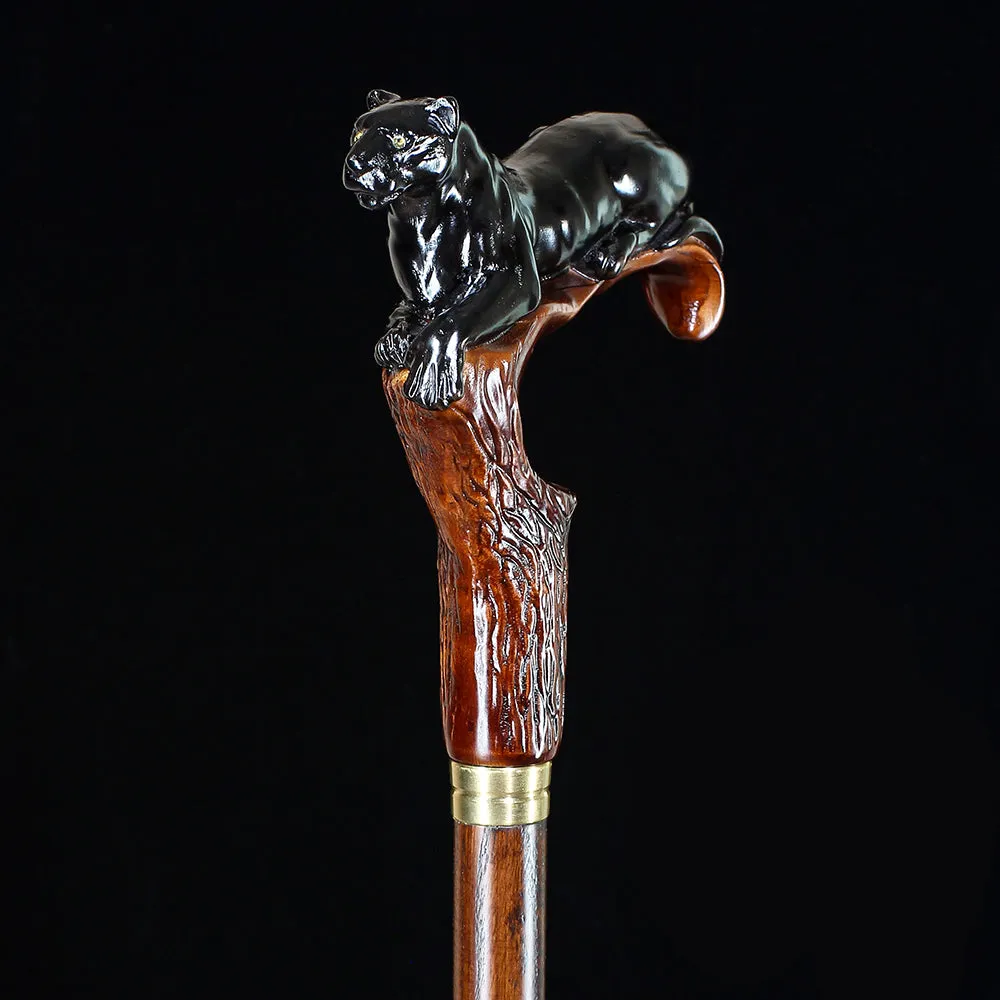 Black Panther Cougar Cat Dark Wood Artisan Intricate Handcarved Cane