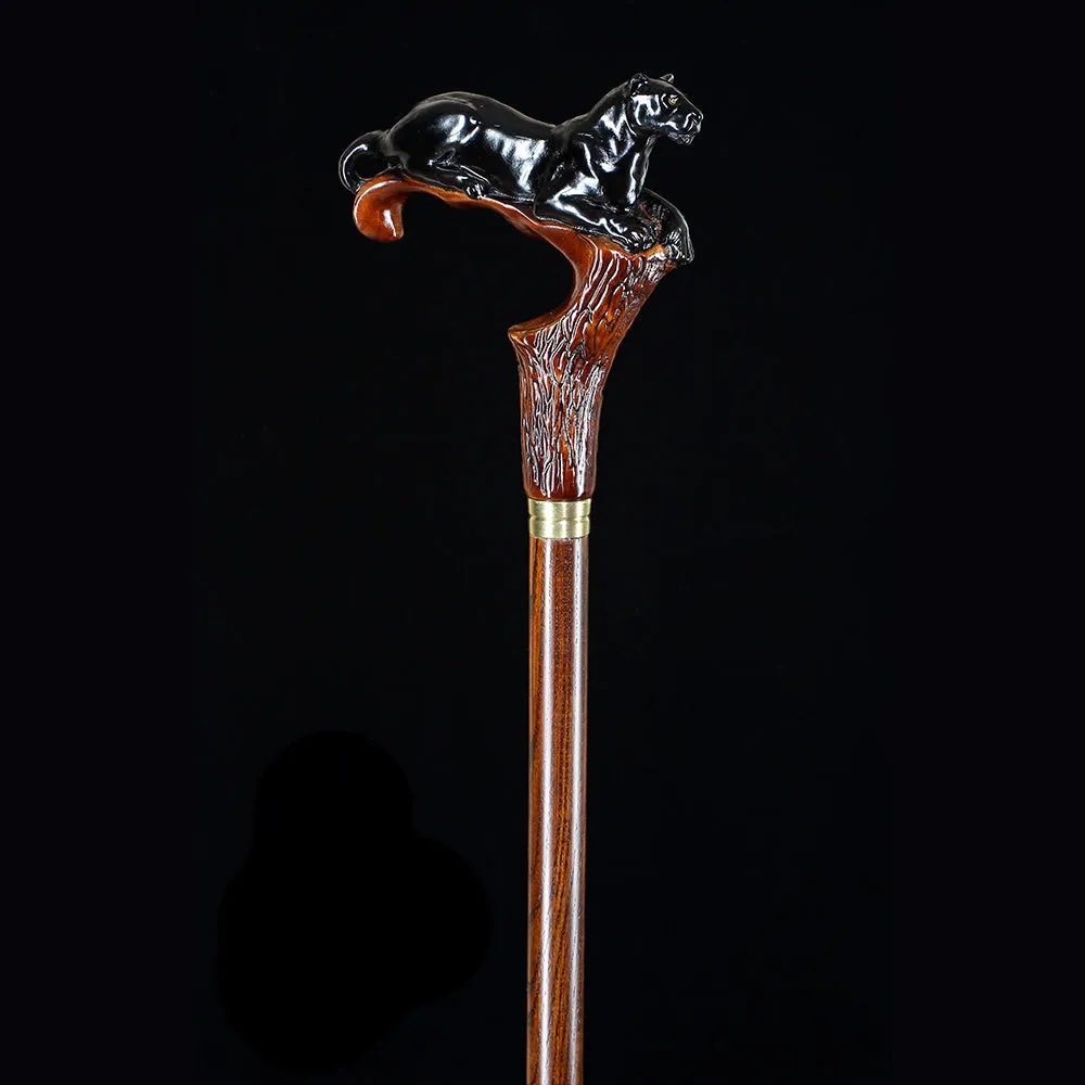 Black Panther Cougar Cat Dark Wood Artisan Intricate Handcarved Cane