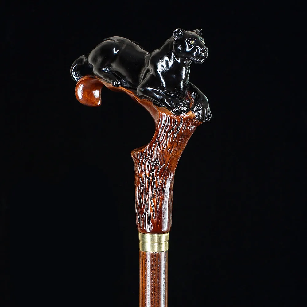 Black Panther Cougar Cat Dark Wood Artisan Intricate Handcarved Cane