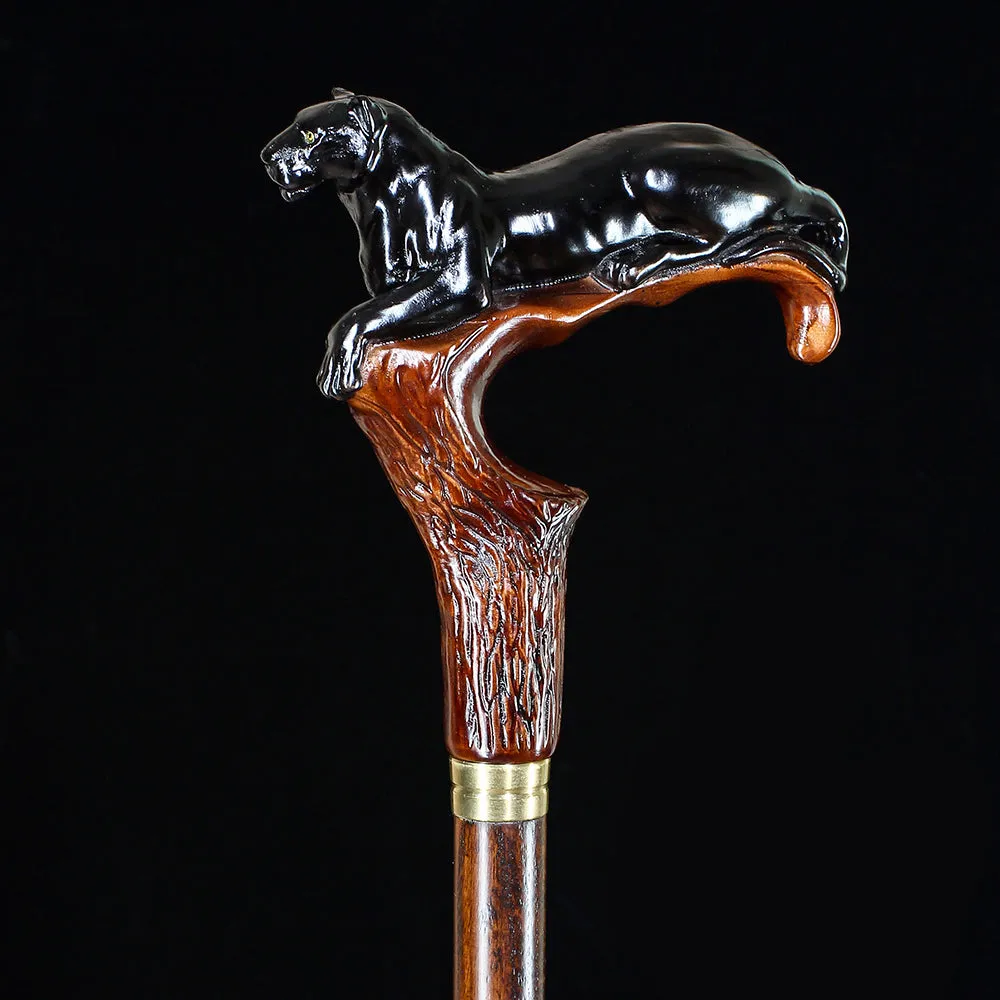 Black Panther Cougar Cat Dark Wood Artisan Intricate Handcarved Cane