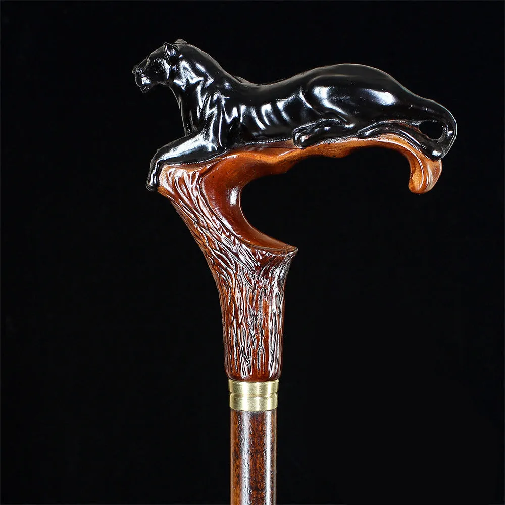 Black Panther Cougar Cat Dark Wood Artisan Intricate Handcarved Cane