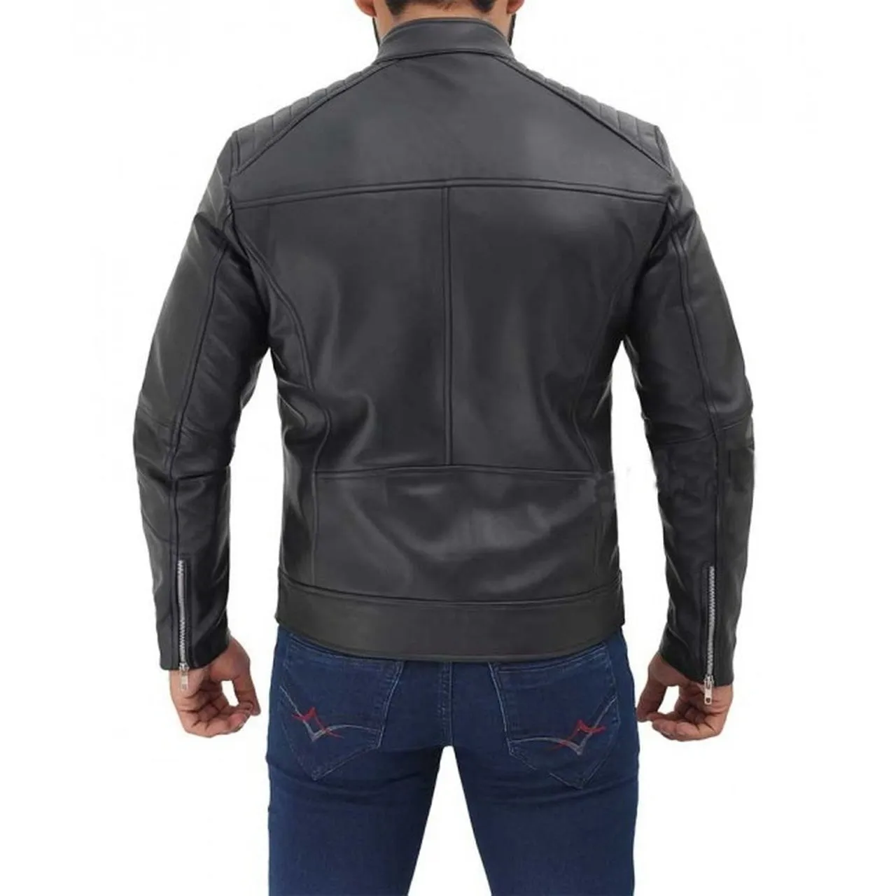 Black Quilted Real Leather Mens Jacket