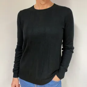 Black Ribbed Cashmere Crew Neck Jumper Medium