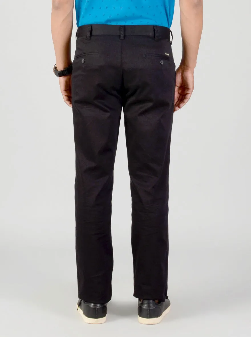 Black Solid Slim Fit Casual Trouser | Greenfibre