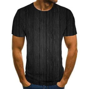 Black wood grain shirt special texture top tee men different art costume Casual