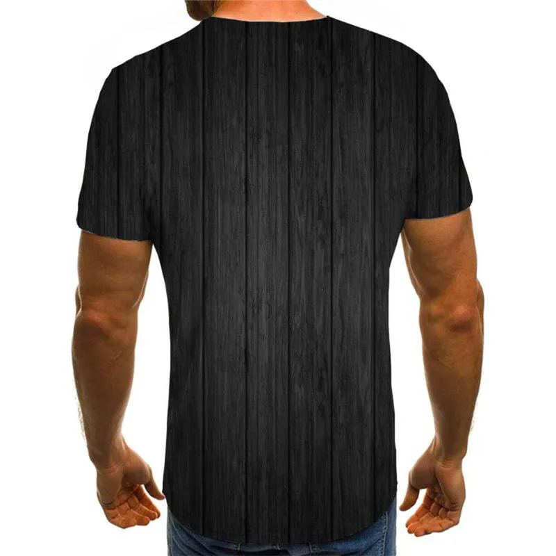 Black wood grain shirt special texture top tee men different art costume Casual